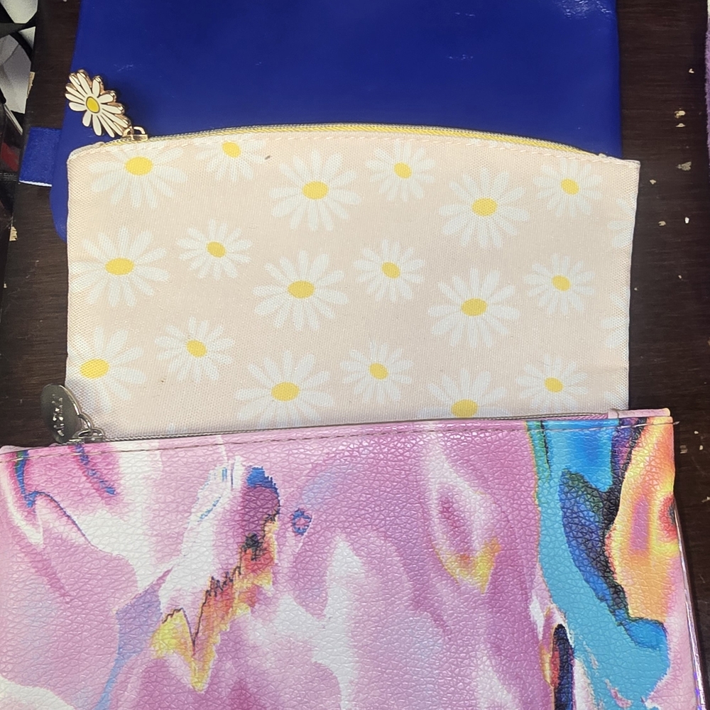 ipsy Blue, Daisy Cream, and Abstract Pink Cosmetic Bag Set